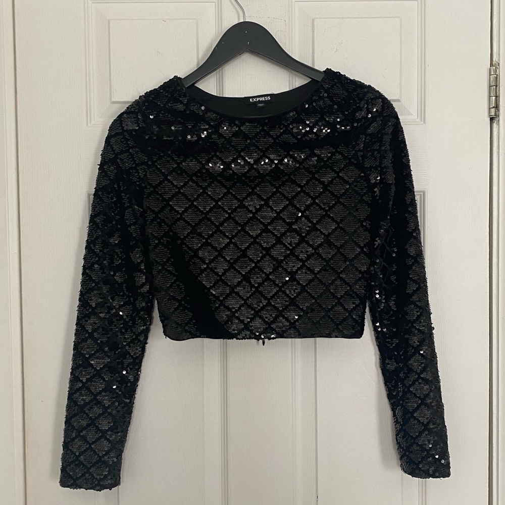 Express long sleeve sequin crop top